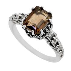 2.19cts faceted brown smoky topaz octagan sterling silver ring size 6.5 y82687