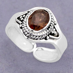 2.09cts faceted brown smoky topaz oval 925 silver adjustable ring size 7 y75362