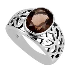 4.02cts faceted brown smoky topaz oval 925 sterling silver ring size 6.5 y50572