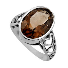 6.55cts faceted brown smoky topaz oval 925 sterling silver ring size 8.5 y82753