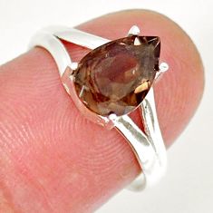 2.60cts faceted brown smoky topaz pear 925 sterling silver ring size 6.5 y16661