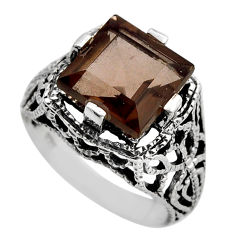 5.75cts faceted brown smoky topaz square sterling silver ring size 7.5 y82791