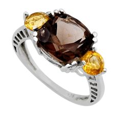 6.22cts faceted brown smoky topaz yellow citrine 925 silver ring size 7.5 y82741