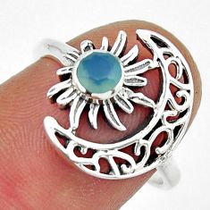 0.42cts faceted chalcedony 925 silver crescent moon star ring size 6.5 y44556