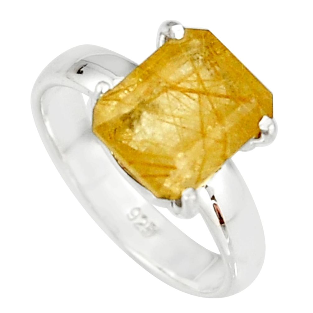 3.87cts faceted golden rutile 925 sterling silver solitaire ring size 6 r19151