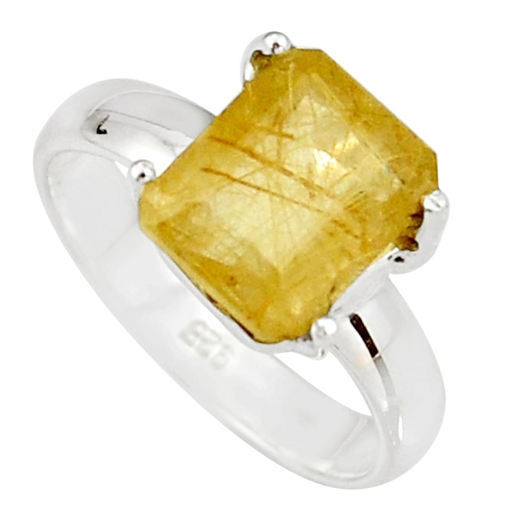 4.06cts faceted golden rutile 925 sterling silver solitaire ring size 7 r19142