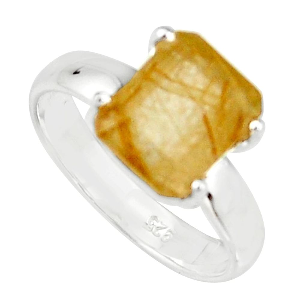 4.08cts faceted golden rutile 925 sterling silver solitaire ring size 7 r19145