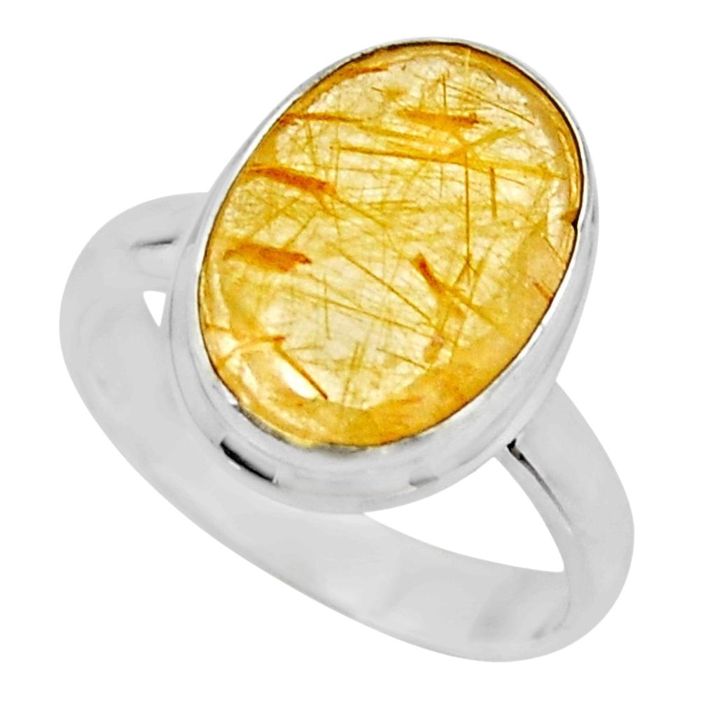 6.03cts faceted golden tourmaline rutile silver solitaire ring size 6.5 r53665
