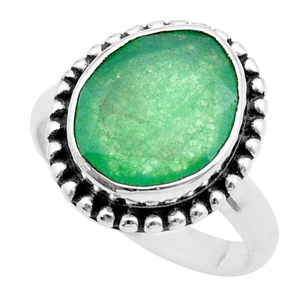 5.53cts faceted green jade 925 sterling silver ring jewelry size 7 u46142