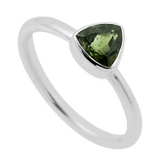 1.00cts faceted green moldavite (genuine czech) 925 silver ring size 6.5 n47693