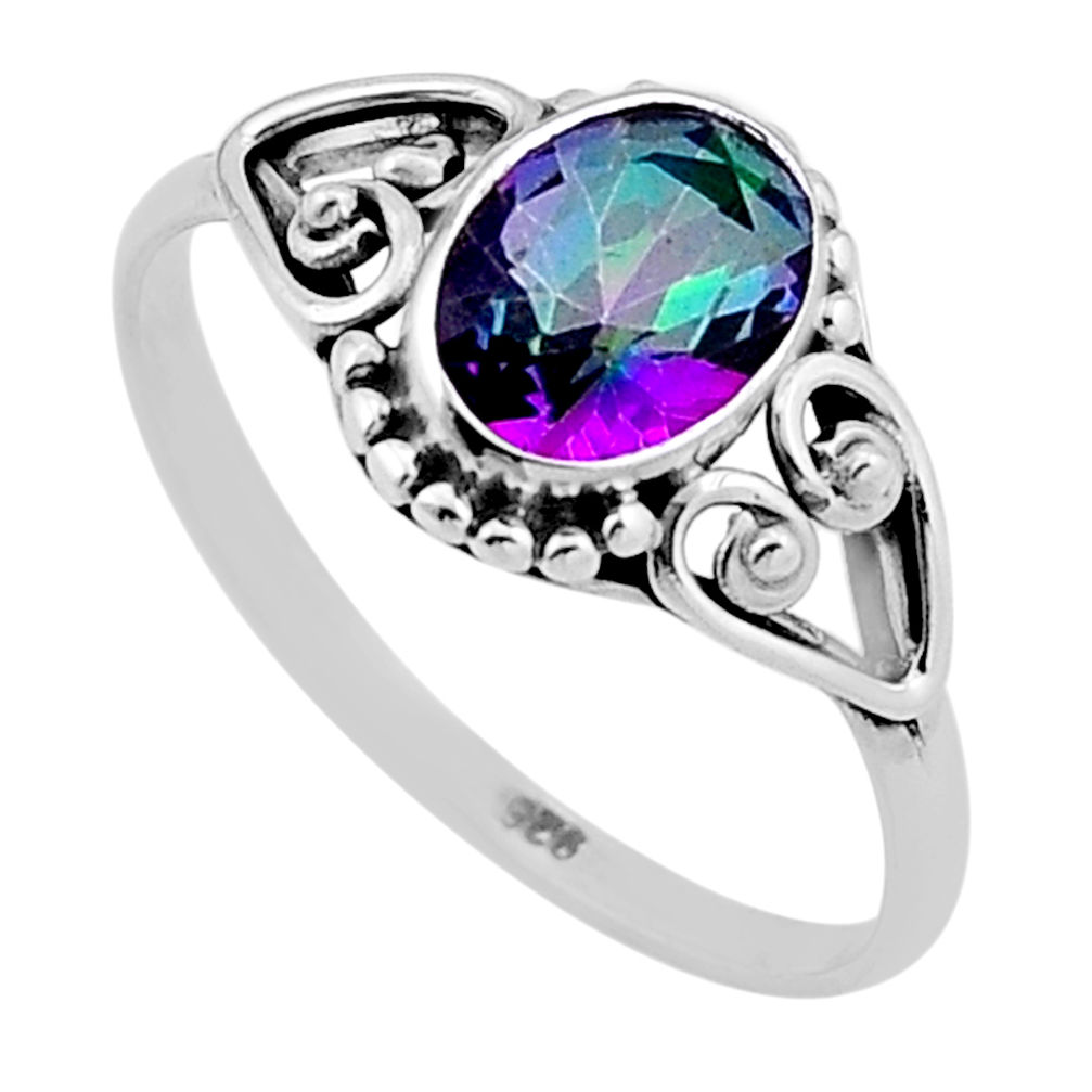 2.02cts faceted multi color rainbow topaz 925 sterling silver ring size 6 n47382