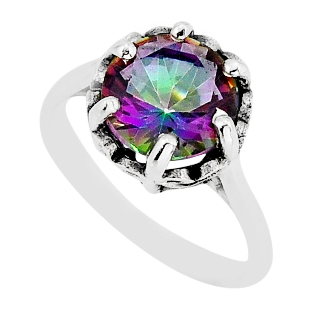 4.53cts faceted multi color rainbow topaz 925 sterling silver ring size 6 y73161