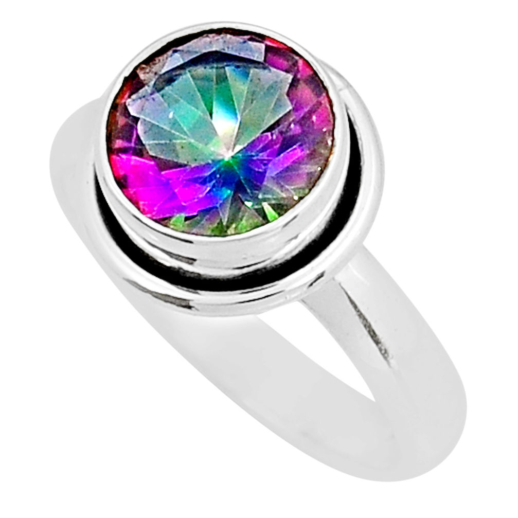 4.90cts faceted multi color rainbow topaz 925 sterling silver ring size 7 y10617