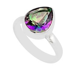 5.09cts faceted multi color rainbow topaz 925 sterling silver ring size 8 y64923