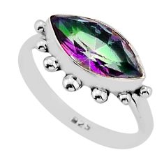 4.58cts faceted multi color rainbow topaz marquise silver ring size 7.5 y79362