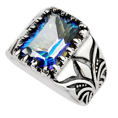 7.09cts faceted multi color rainbow topaz octagan silver ring size 7.5 y37795