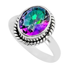 5.06cts faceted multi color rainbow topaz oval 925 silver ring size 7.5 y16481
