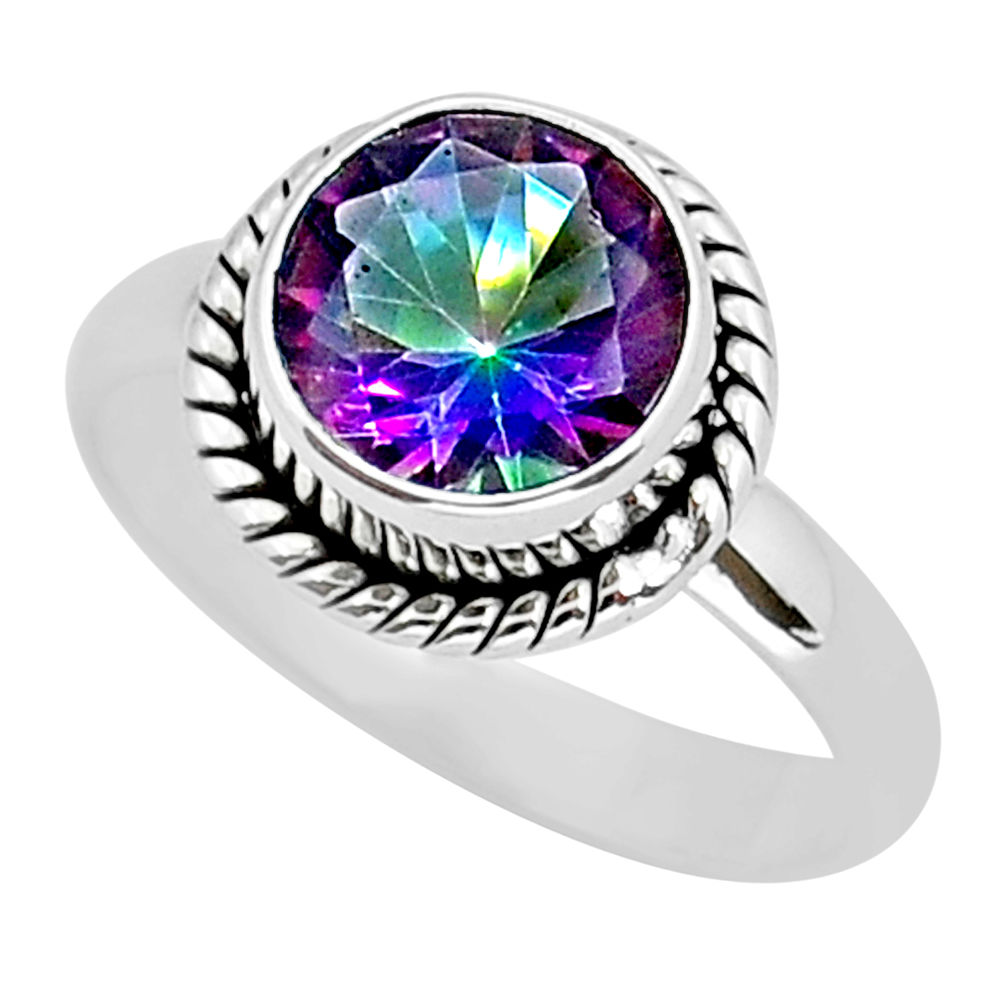 4.91cts faceted multi color rainbow topaz oval 925 silver ring size 7.5 y16484