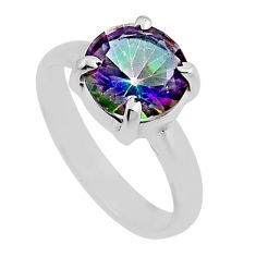 3.95cts faceted multi color rainbow topaz round 925 silver ring size 6.5 n24147