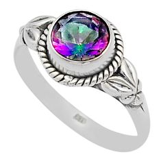 2.45cts faceted multi color rainbow topaz round 925 silver ring size 7.5 u60737