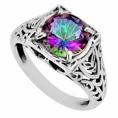 4.69cts faceted multi color rainbow topaz round 925 silver ring size 7.5 y45909