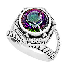 5.25cts faceted multicolor rainbow topaz 925 sterling silver ring size 7 y78654