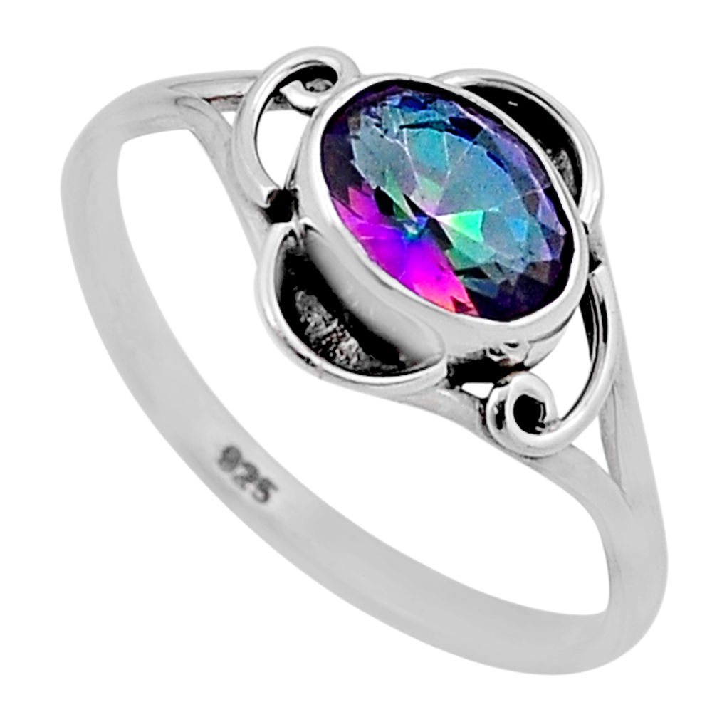 2.01cts faceted multicolor rainbow topaz 925 sterling silver ring size 9 n47273