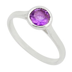 0.99cts faceted natural amethyst round 925 sterling silver ring size 7 y93404