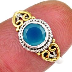 1.14cts faceted natural aqua chalcedony 925 silver gold ring size 6.5 y38975