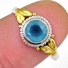 0.99cts faceted natural aqua chalcedony 925 silver gold ring size 7.5 y38987