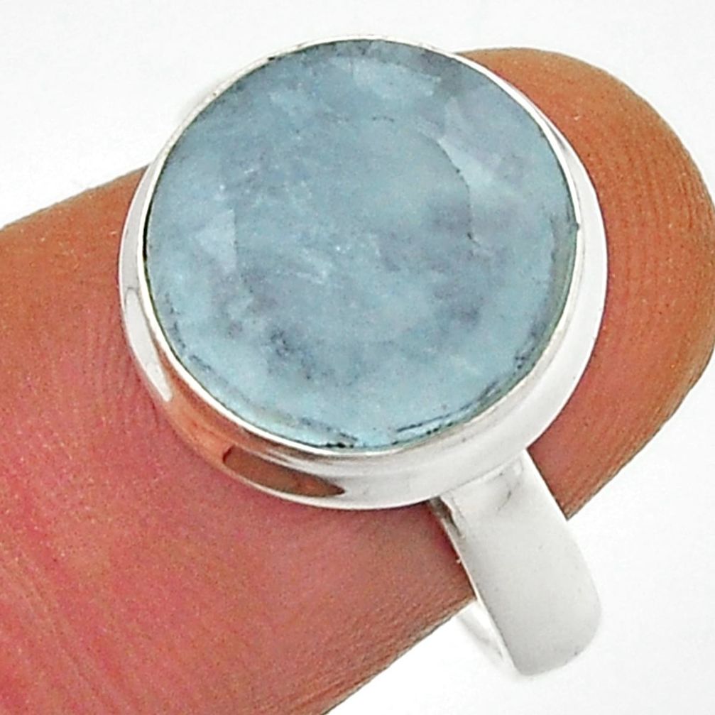 6.27cts faceted natural aqua chalcedony 925 sterling silver ring size 7.5 n17761
