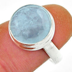 6.27cts faceted natural aqua chalcedony 925 sterling silver ring size 7.5 n17766