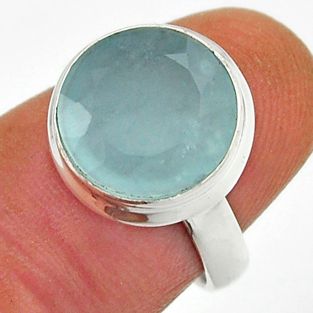 6.01cts faceted natural aqua chalcedony 925 sterling silver ring size 6 n17764