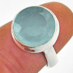 6.01cts faceted natural aqua chalcedony 925 sterling silver ring size 6 n17764