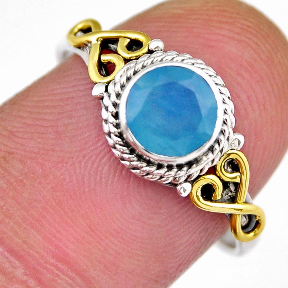 0.99cts faceted natural black chalcedony 925 silver gold ring size 8 y38948