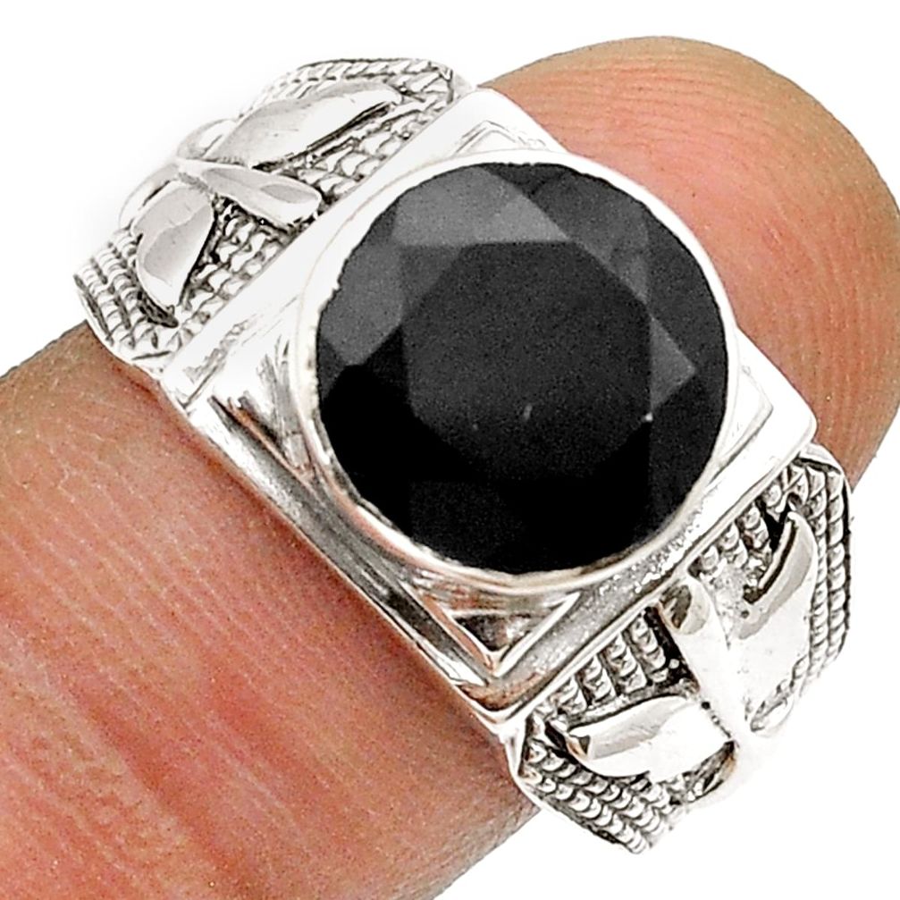 5.77cts faceted natural black onyx 925 sterling silver mens ring size 10 u71865