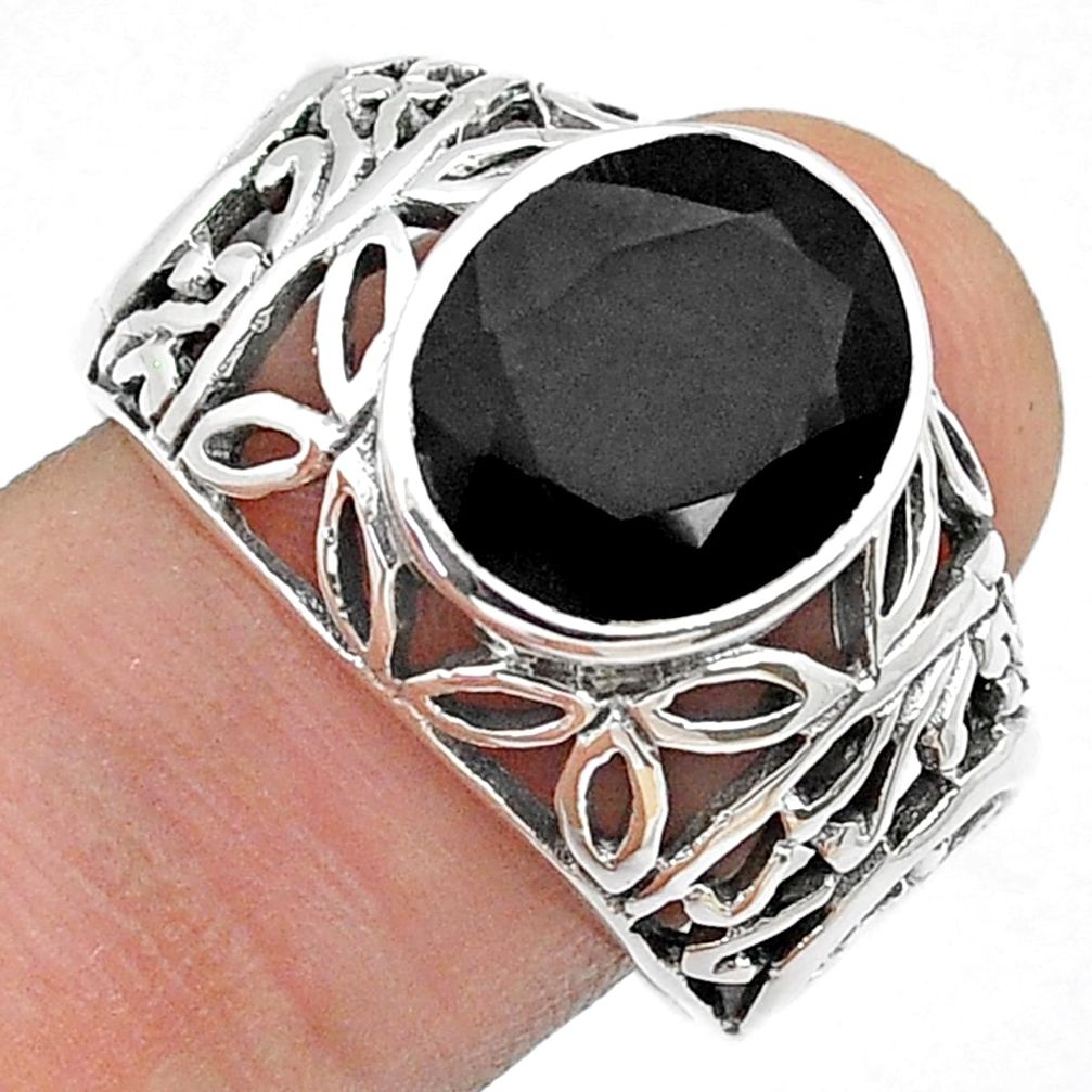 5.01cts faceted natural black onyx 925 sterling silver mens ring size 10 u71931