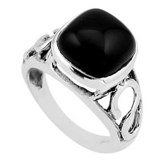 4.90cts faceted natural black onyx cushion sterling silver ring size 6 n54210