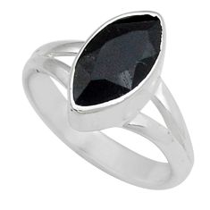 4.89cts faceted natural black onyx marquise sterling silver ring size 6 y13746