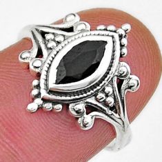 1.97cts faceted natural black onyx marquise sterling silver ring size 7 y25084