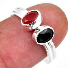 2.11cts faceted natural black onyx onyx silver adjustable ring size 7.5 y39715