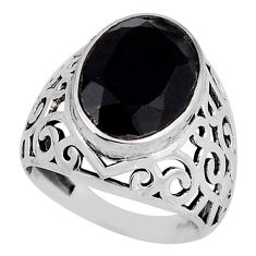 6.46cts faceted natural black onyx oval 925 sterling silver ring size 9 y45705