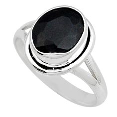 4.01cts faceted natural black onyx oval 925 sterling silver ring size 8.5 y13734