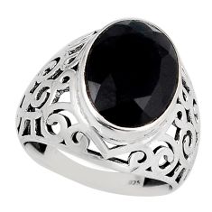 6.09cts faceted natural black onyx oval 925 sterling silver ring size 7.5 y45708