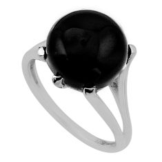 6.41cts faceted natural black onyx round 925 sterling silver ring size 7 n50784
