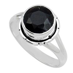 4.62cts faceted natural black onyx round 925 sterling silver ring size 9 y13733