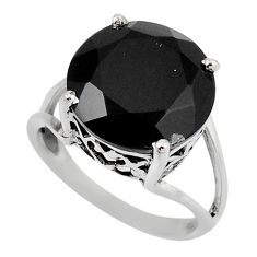 10.41cts faceted natural black onyx round 925 sterling silver ring size 9 y45770