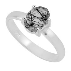 2.19cts faceted natural black tourmaline rutile 925 silver ring size 7 n39848