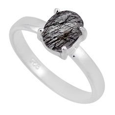 2.23cts faceted natural black tourmaline rutile 925 silver ring size 7 n39853