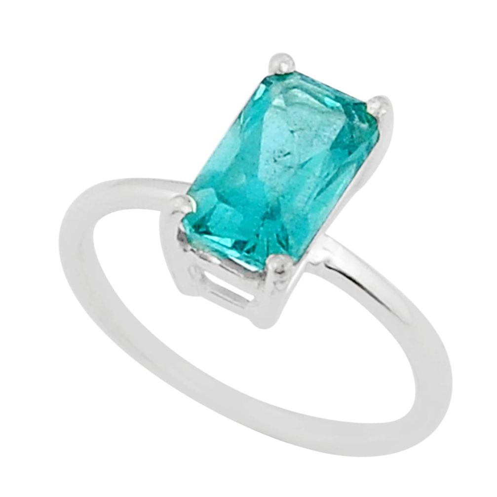 3.10cts faceted natural blue apatite (madagascar) 925 silver ring size 7 y25448